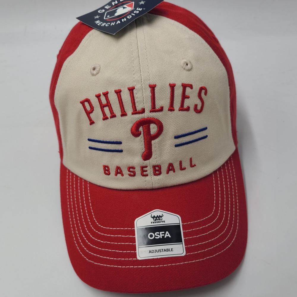Philadelphia Phillies Hat Strapback Fan Favorite Clean Up Beige Red MLB Logo Men